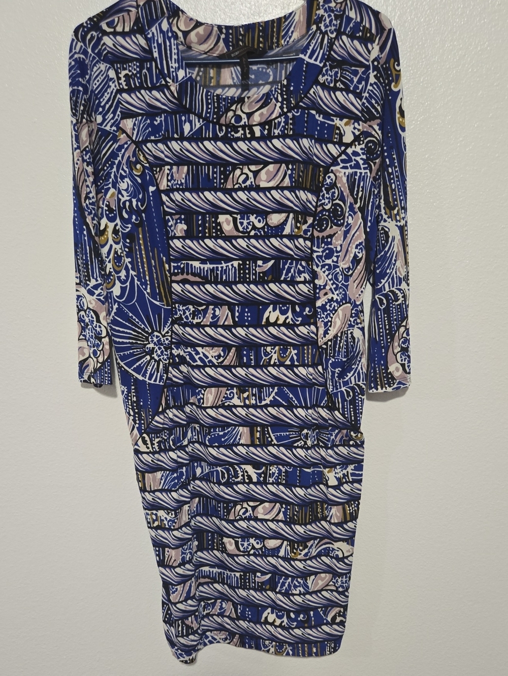 BCBGMaxAzria Blue Printed Midi Dress